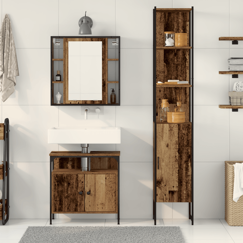 Casa si Gradina - Mobilier - Mobilier baie - Comode baie - Chiuveta de baie cu dulap si chiuveta incorporata din lemn vechi - Infinity.ro