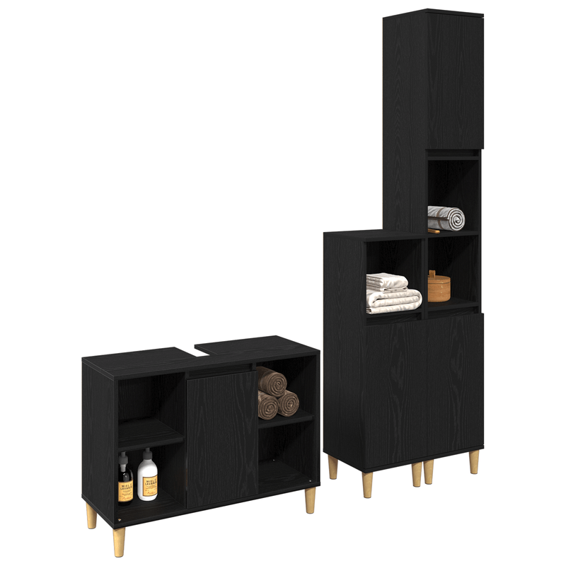 Casa si Gradina - Mobilier - Seturi de mobilier - Seturi baie - Set mobilier baie  3 piese stejar negru lemn prelucrat - Infinity.ro