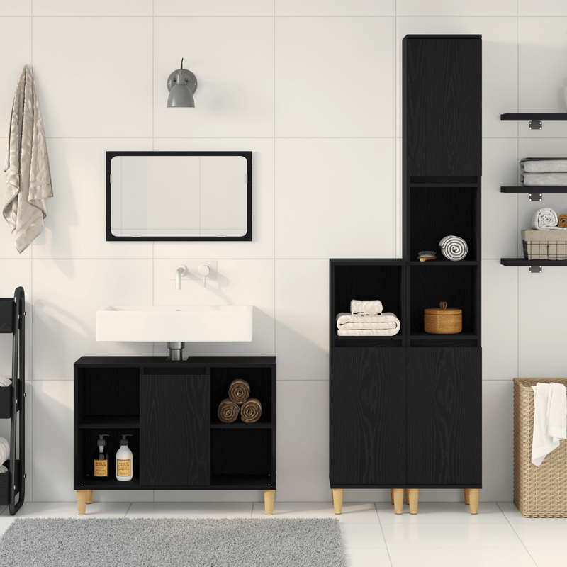 Casa si Gradina - Mobilier - Seturi de mobilier - Seturi baie - Set mobilier baie  3 piese stejar negru lemn prelucrat - Infinity.ro