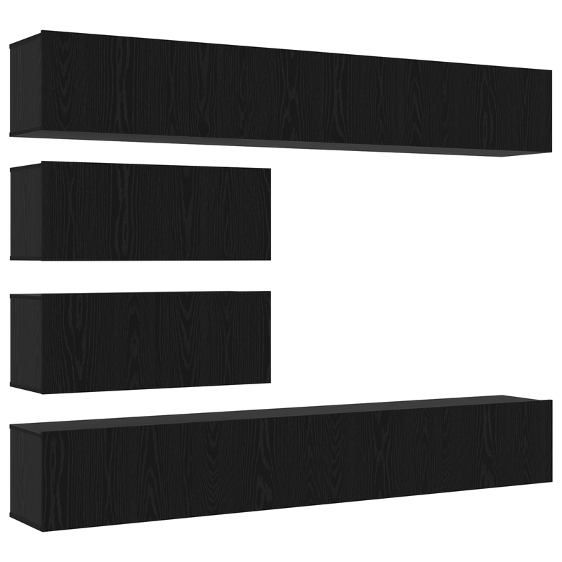 Casa si Gradina - Mobilier - Seturi de mobilier - Seturi living - Set 6 piese cabinet TV montat pe perete stejar negru lemn prelucrat - Infinity.ro