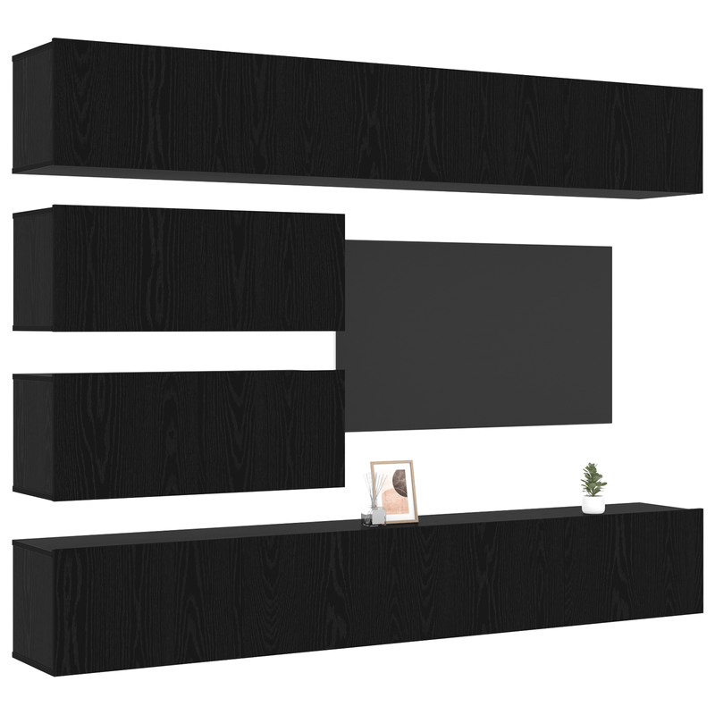 Casa si Gradina - Mobilier - Seturi de mobilier - Seturi living - Set 6 piese cabinet TV montat pe perete stejar negru lemn prelucrat - Infinity.ro