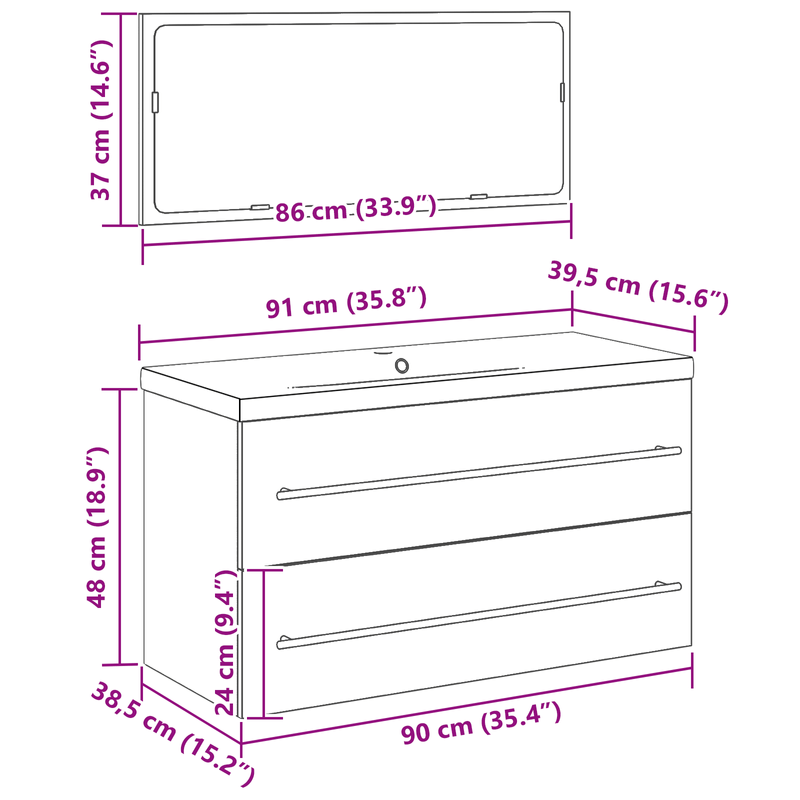 Casa si Gradina - Mobilier - Mobilier baie - Comode baie - Cabinet Chiuveta Baie cu bazin integrat Stejar Negru Lemn Prelucrat - Infinity.ro
