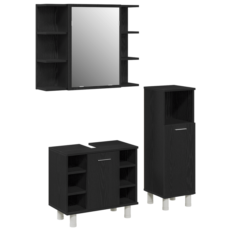 Casa si Gradina - Mobilier - Seturi de mobilier - Seturi baie - Set de mobila pentru baie 3 piese din lemn ingineresc stejar negru - Infinity.ro