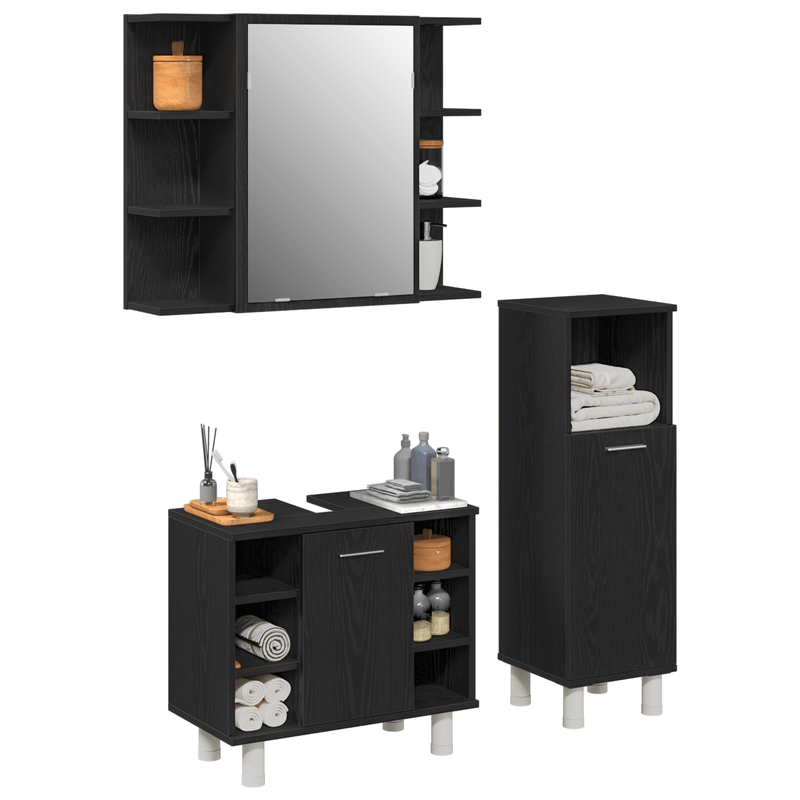 Casa si Gradina - Mobilier - Seturi de mobilier - Seturi baie - Set de mobila pentru baie 3 piese din lemn ingineresc stejar negru - Infinity.ro