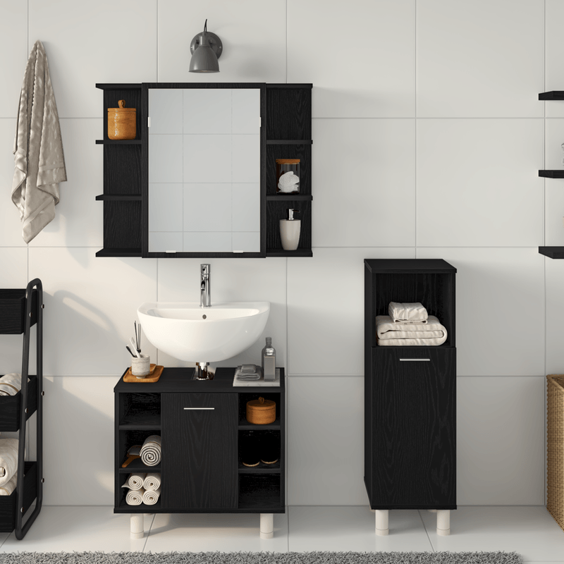 Casa si Gradina - Mobilier - Seturi de mobilier - Seturi baie - Set de mobila pentru baie 3 piese din lemn ingineresc stejar negru - Infinity.ro