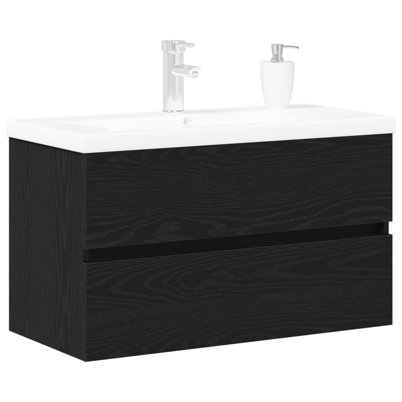 Casa si Gradina - Mobilier - Mobilier baie - Comode baie - Dulap pentru chiuveta  cu chiuveta incorporata Stejar negru Lemn prelucrat - Infinity.ro