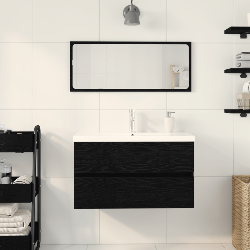 Casa si Gradina - Mobilier - Mobilier baie - Comode baie - Dulap pentru chiuveta  cu chiuveta incorporata Stejar negru Lemn prelucrat - Infinity.ro