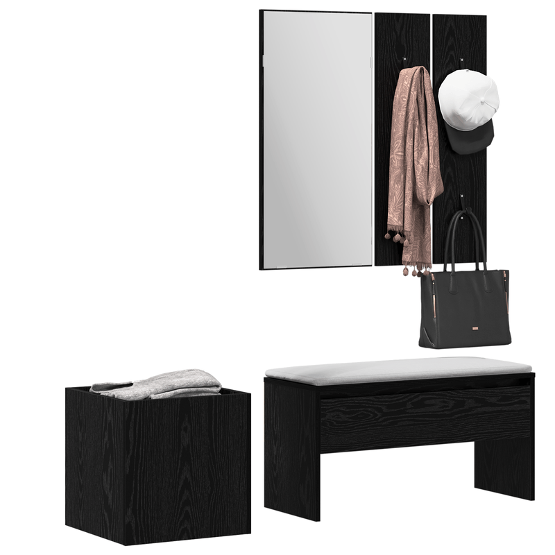 Casa si Gradina - Mobilier - Organizare si depozitare - Bancute - Set Mobilier pentru Hol  Lemn Ingineresc Negru Stejar - Infinity.ro