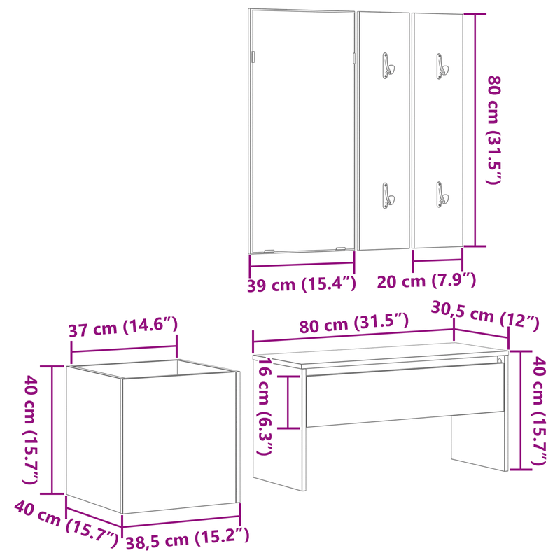 Casa si Gradina - Mobilier - Organizare si depozitare - Bancute - Set Mobilier pentru Hol  Lemn Ingineresc Negru Stejar - Infinity.ro