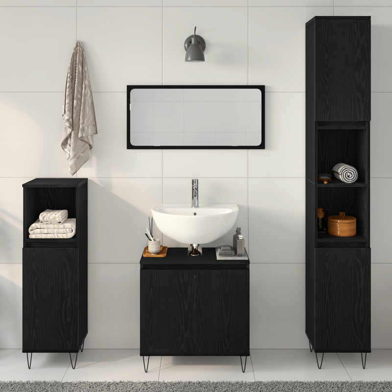 Casa si Gradina - Mobilier - Seturi de mobilier - Seturi baie - Set Mobilier Baie 3 Piese Stejar Negru Lemn Ingineresc - Infinity.ro