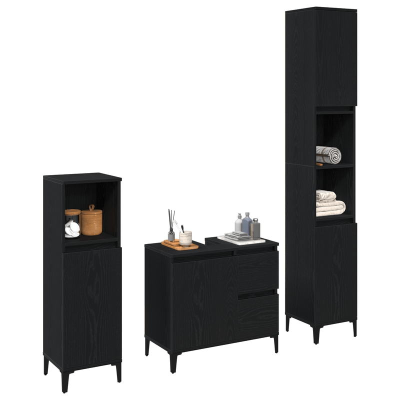 Casa si Gradina - Mobilier - Seturi de mobilier - Seturi baie - Set de dulapuri pentru baie in 3 piese Negru Stejar Lemn Compus - Infinity.ro