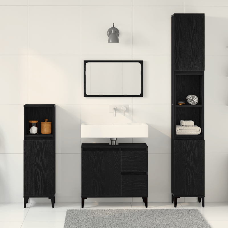 Casa si Gradina - Mobilier - Seturi de mobilier - Seturi baie - Set de dulapuri pentru baie in 3 piese Negru Stejar Lemn Compus - Infinity.ro