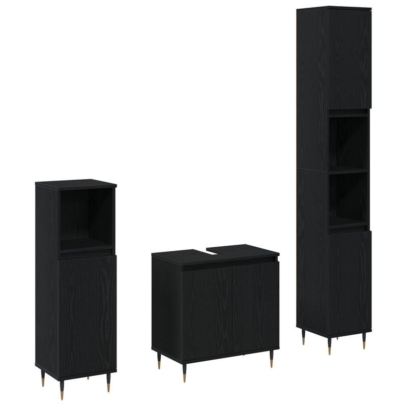 Casa si Gradina - Mobilier - Seturi de mobilier - Seturi baie - Set de mobilier baie 3 piese Stejar Negru Lemn Prelucrat - Infinity.ro