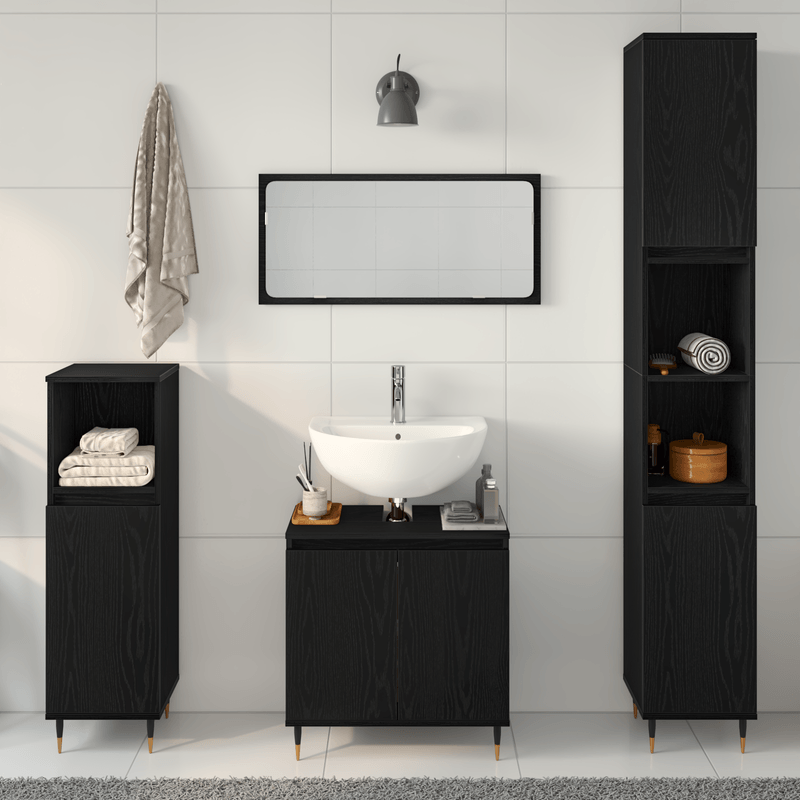 Casa si Gradina - Mobilier - Seturi de mobilier - Seturi baie - Set de mobilier baie 3 piese Stejar Negru Lemn Prelucrat - Infinity.ro
