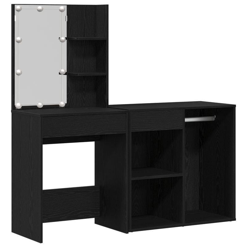 Casa si Gradina - Mobilier - Comode si corpuri - Masute de toaleta - Masa de toaleta cu LED si dulap din lemn prelucrat negru - Infinity.ro