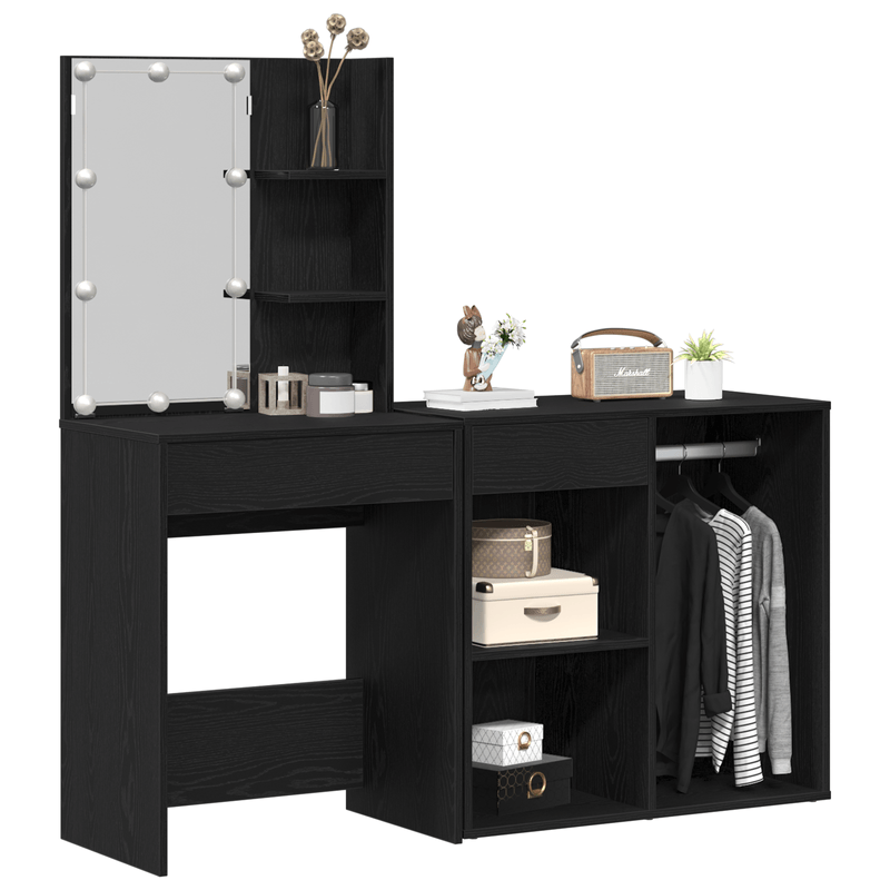 Casa si Gradina - Mobilier - Comode si corpuri - Masute de toaleta - Masa de toaleta cu LED si dulap din lemn prelucrat negru - Infinity.ro