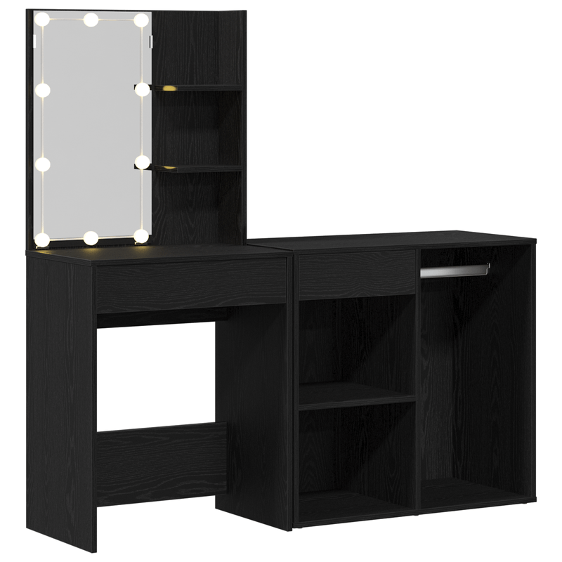 Casa si Gradina - Mobilier - Comode si corpuri - Masute de toaleta - Masa de toaleta cu LED si dulap din lemn prelucrat negru - Infinity.ro