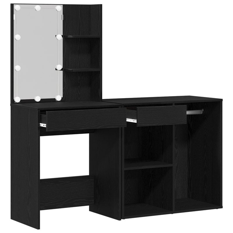 Casa si Gradina - Mobilier - Comode si corpuri - Masute de toaleta - Masa de toaleta cu LED si dulap din lemn prelucrat negru - Infinity.ro