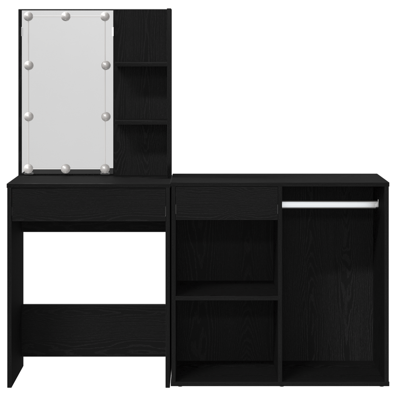 Casa si Gradina - Mobilier - Comode si corpuri - Masute de toaleta - Masa de toaleta cu LED si dulap din lemn prelucrat negru - Infinity.ro