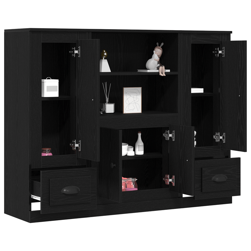 Casa si Gradina - Mobilier - Comode si corpuri - Corpuri bucatarie - Highboard Negru Stejar 132x35,5x103,5 cm Lemn Prelucrat - Infinity.ro