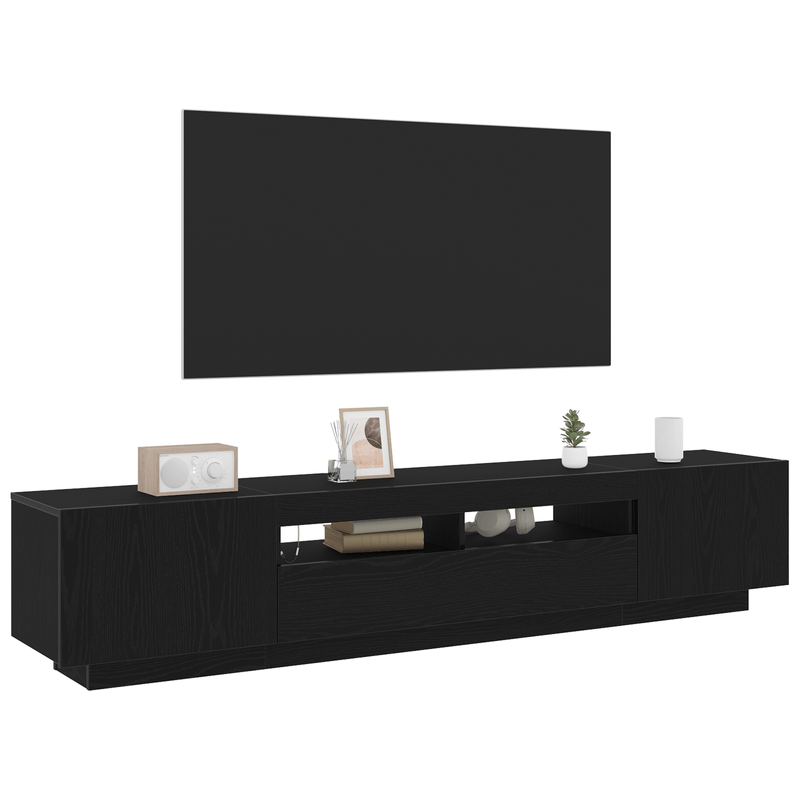 Casa si Gradina - Mobilier - Comode si corpuri - Comode - Dulap TV cu lumini LED stejar negru 200x35x40 cm lemn prelucrat - Infinity.ro