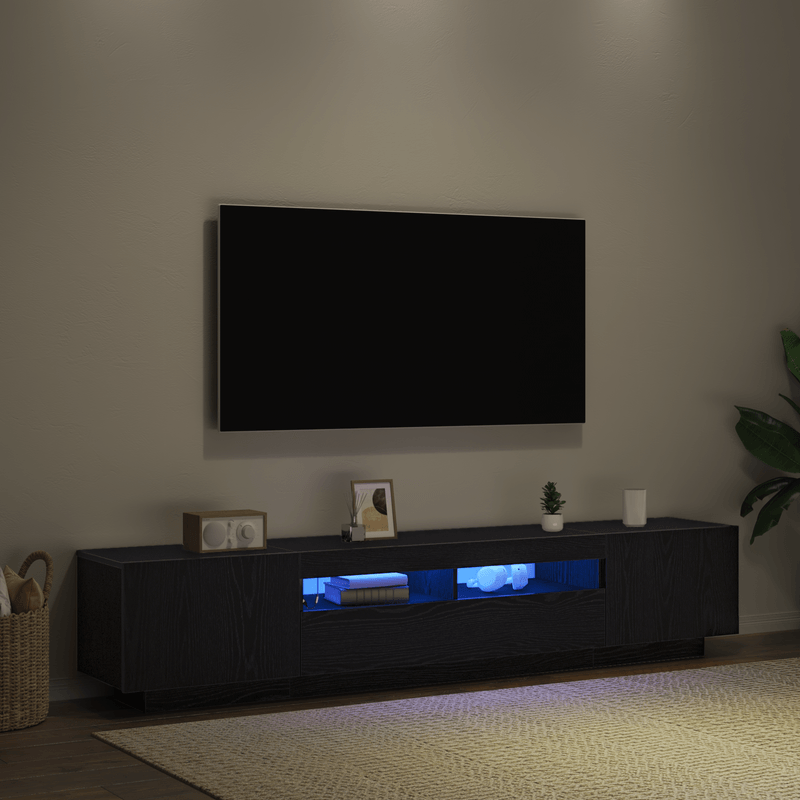 Casa si Gradina - Mobilier - Comode si corpuri - Comode - Dulap TV cu lumini LED stejar negru 200x35x40 cm lemn prelucrat - Infinity.ro
