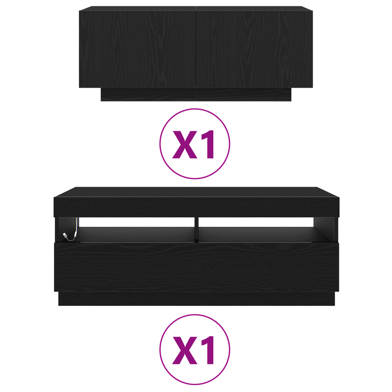 Casa si Gradina - Mobilier - Comode si corpuri - Comode - Dulap TV cu lumini LED stejar negru 200x35x40 cm lemn prelucrat - Infinity.ro