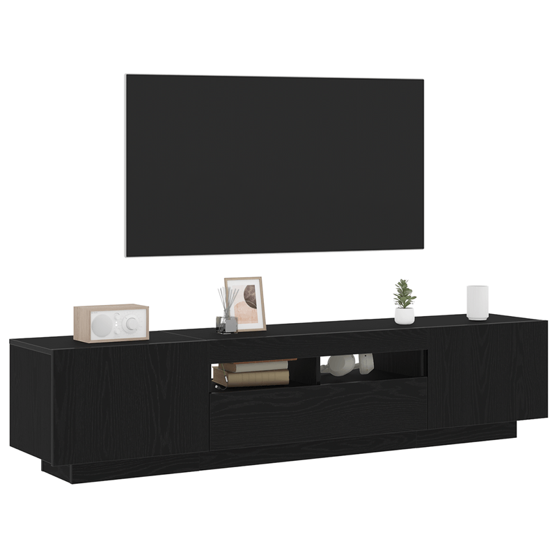 Casa si Gradina - Mobilier - Comode si corpuri - Comode - Dulap TV  cu lumini LED, stejar negru, 180x35x40 cm, din lemn prelucrat - Infinity.ro
