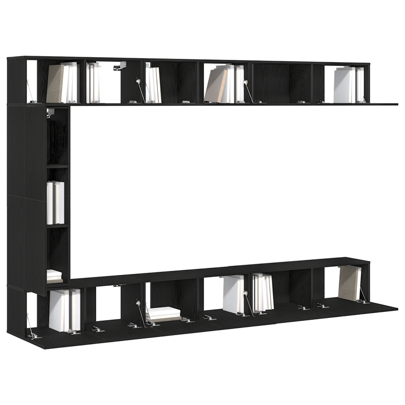 Casa si Gradina - Mobilier - Seturi de mobilier - Seturi living - Set de mobila pentru televizor , 7 piese, montat pe perete, din lemn de stejar negru - Infinity.ro