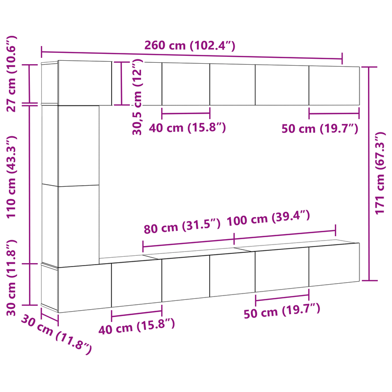 Casa si Gradina - Mobilier - Seturi de mobilier - Seturi living - Set de mobila pentru televizor , 7 piese, montat pe perete, din lemn de stejar negru - Infinity.ro