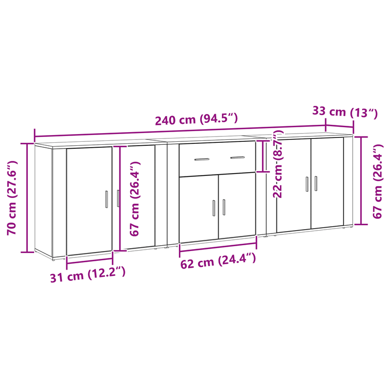 Casa si Gradina - Mobilier - Seturi de mobilier - Seturi living - Set 3 sideboarduri Stejar Negru Lemn prelucrat - Infinity.ro