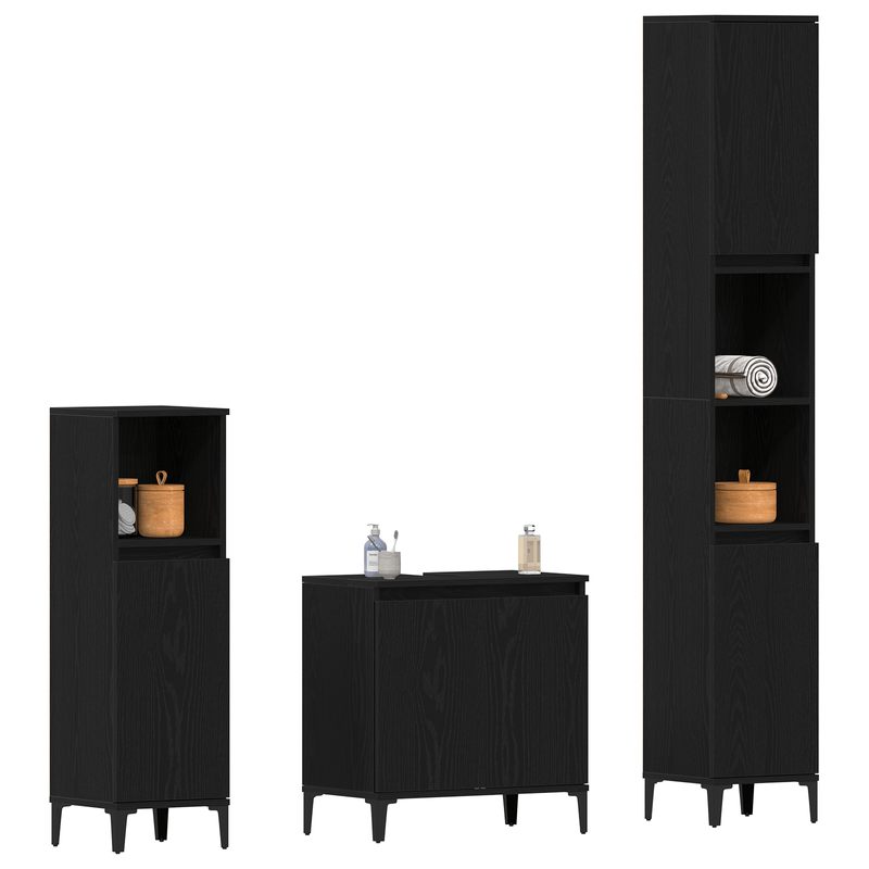 Casa si Gradina - Mobilier - Seturi de mobilier - Seturi baie - Set Mobilier Baie 3 Piese Stejar Negru Lemn Prelucrat - Infinity.ro