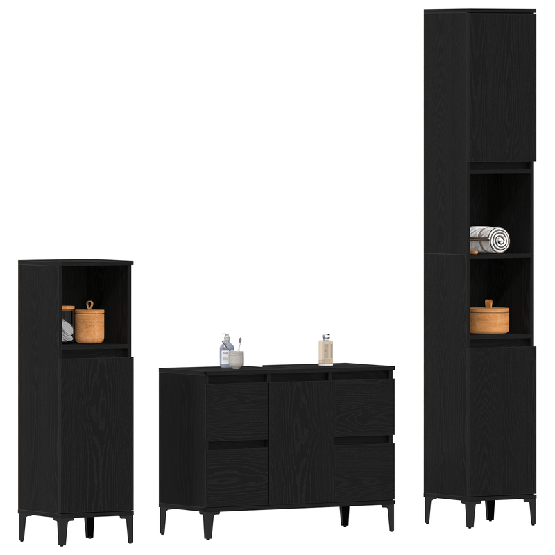 Casa si Gradina - Mobilier - Seturi de mobilier - Seturi baie - Set de mobila pentru baie de 3 piese, stejar negru, lemn prelucrat - Infinity.ro