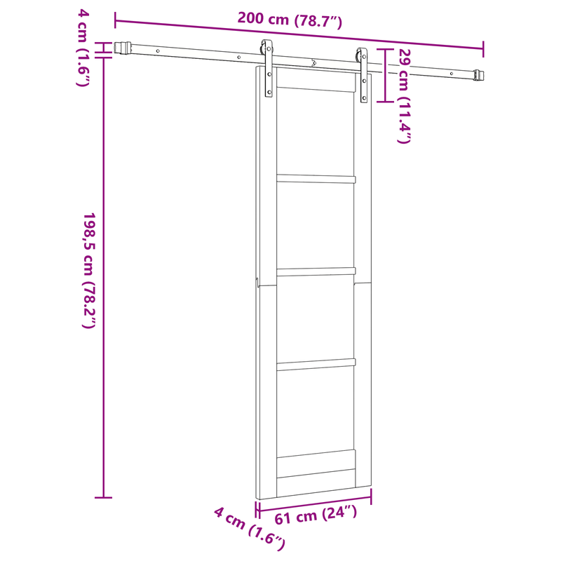 Casa si Gradina - Constructii - Usi interior, exterior si garaj - Usi garaj - Usa glisanta  cu set de accesorii 61x198.5 cm Lemn masiv Pin - Infinity.ro