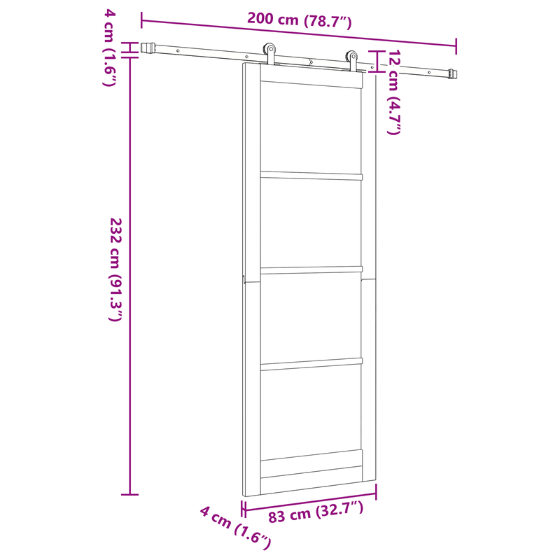 Casa si Gradina - Constructii - Usi interior, exterior si garaj - Usi garaj - Usa glisanta  cu set de hardware alb 83x232 cm din lemn masiv de pin - Infinity.ro