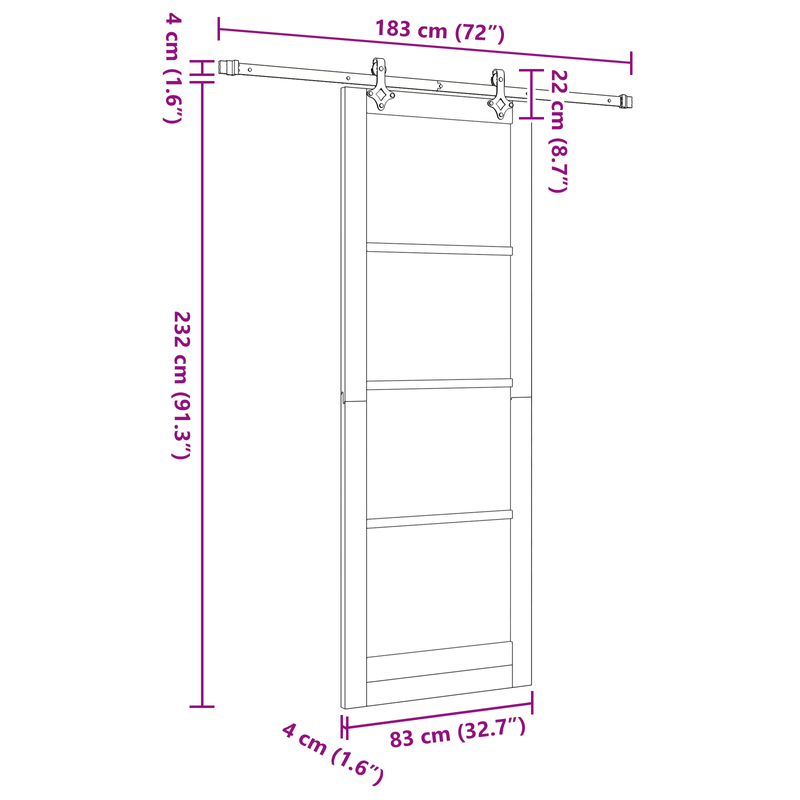 Casa si Gradina - Constructii - Usi interior, exterior si garaj - Usi garaj - Usa glisanta  cu set hardware 83x232 cm din lemn masiv de pin - Infinity.ro