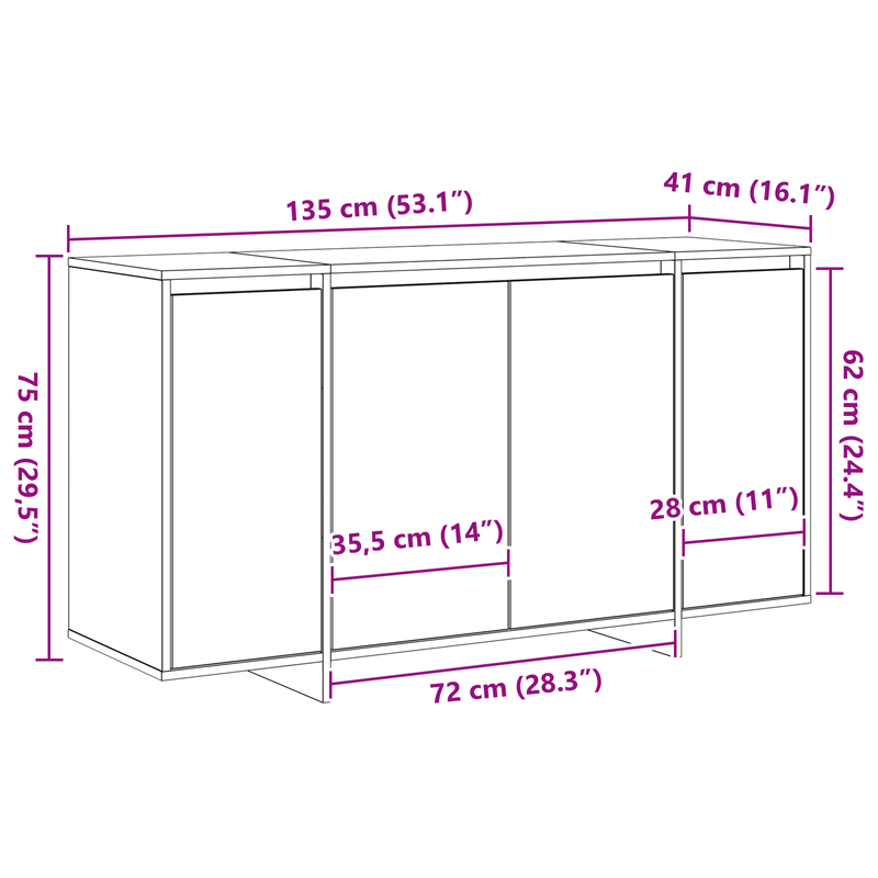 Casa si Gradina - Mobilier - Comode si corpuri - Comode - Bufet din Stejar Stejar Artisan Lemn Compozit 135 x 41 x 75 cm - Infinity.ro
