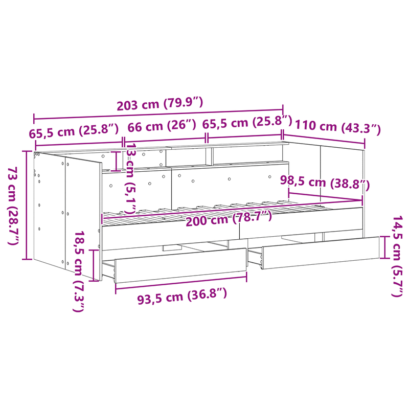 Casa si Gradina - Mobilier - Paturi si accesorii - Paturi - Pat de zi Stejar Artizanal Stejar Lemn prelucrat 100 x 200 cm - Infinity.ro