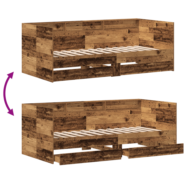 Casa si Gradina - Mobilier - Paturi si accesorii - Paturi - Pat extensibil cu sertar Lemn vechi Lemn ingineresc 75 x 190 cm - Infinity.ro