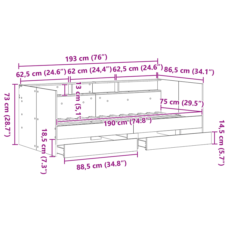 Casa si Gradina - Mobilier - Paturi si accesorii - Paturi - Pat extensibil cu sertar Lemn vechi Lemn ingineresc 75 x 190 cm - Infinity.ro