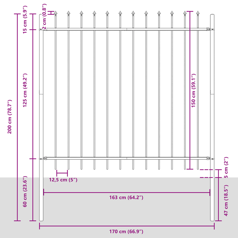 Casa si Gradina - Gradina si terasa - Garduri, panouri si accesorii - Gard de gradina cu varf tip sulita, gri, 3,4x1,5 m, otel - Infinity.ro