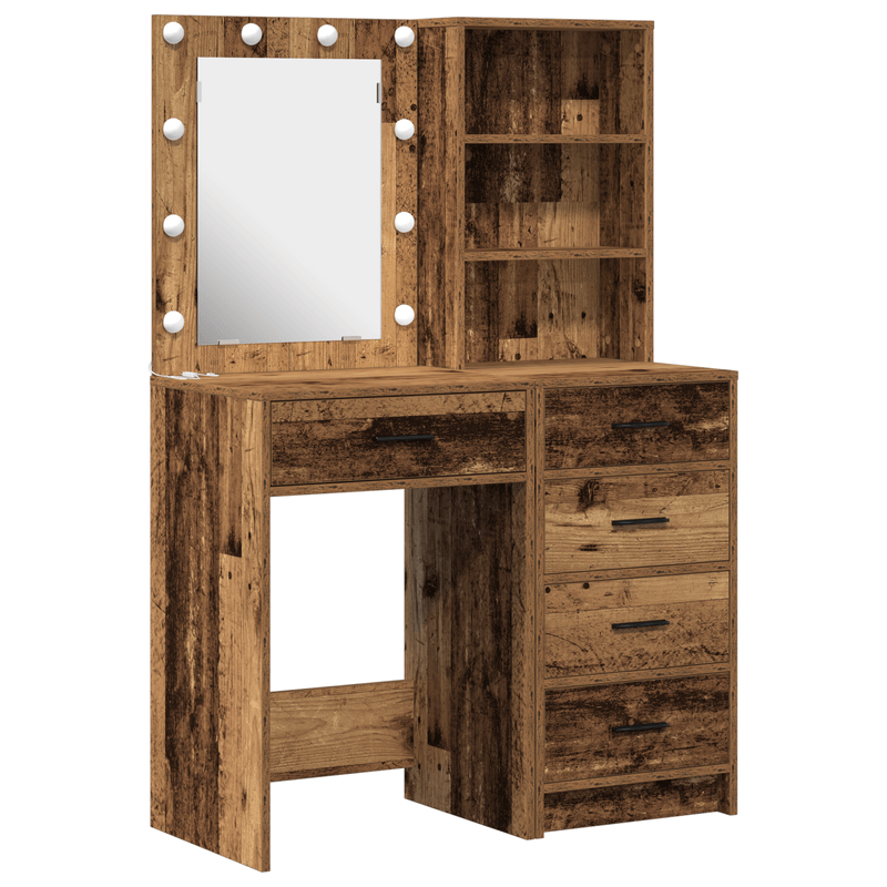 Casa si Gradina - Mobilier - Comode si corpuri - Masute de toaleta - Set masa toaleta cu LED, 2 piese, lemn vechi, lemn prelucrat - Infinity.ro