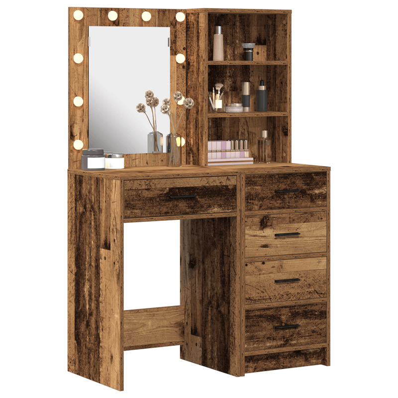 Casa si Gradina - Mobilier - Comode si corpuri - Masute de toaleta - Set masa toaleta cu LED, 2 piese, lemn vechi, lemn prelucrat - Infinity.ro