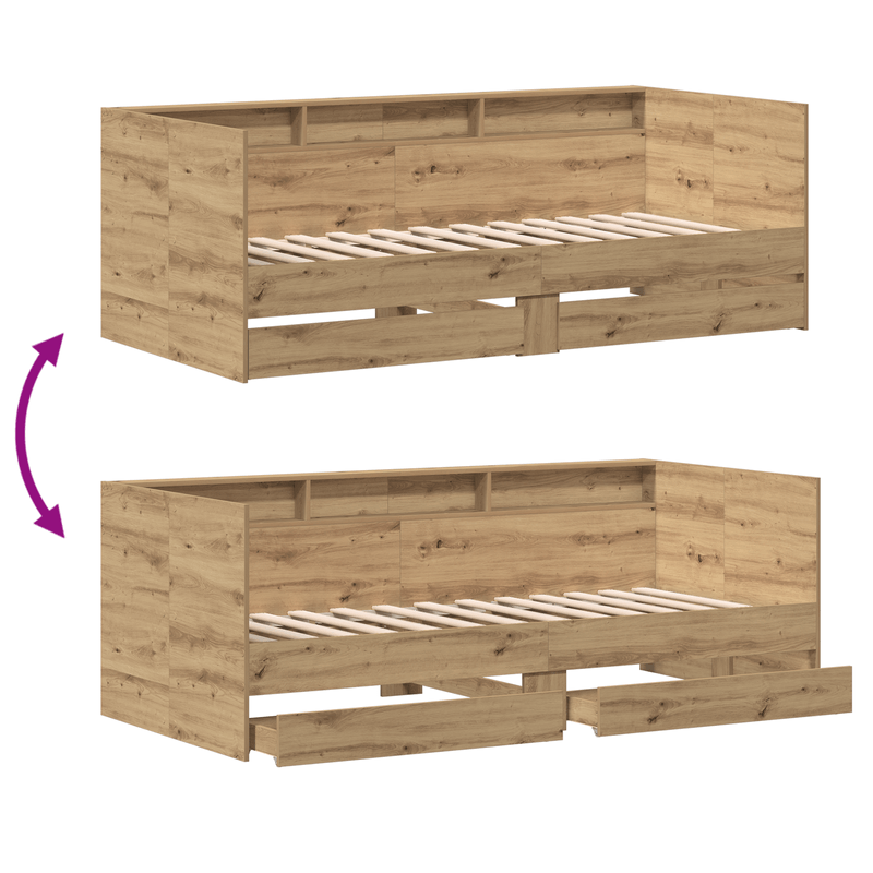Casa si Gradina - Mobilier - Paturi si accesorii - Paturi - Pat de zi cu sertare Stejar artizanal Lemn prelucrat 90 x 200 cm - Infinity.ro