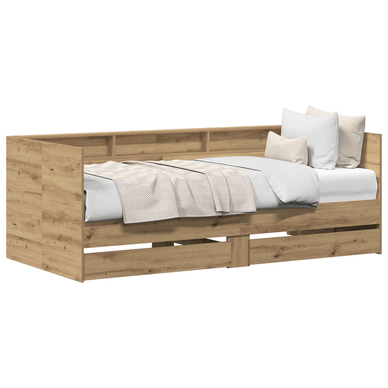 Casa si Gradina - Mobilier - Paturi si accesorii - Paturi - Pat de zi vitaXL cu sertare Stejar artizanal Lemn prelucrat 75 x 190 cm - Infinity.ro