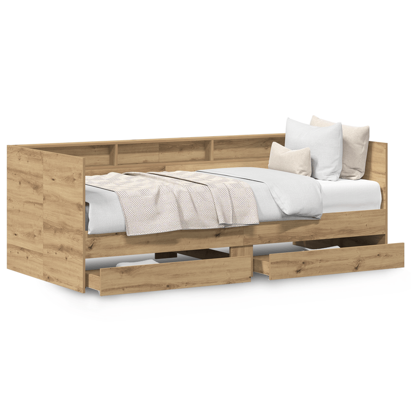 Casa si Gradina - Mobilier - Paturi si accesorii - Paturi - Pat de zi vitaXL cu sertare Stejar artizanal Lemn prelucrat 75 x 190 cm - Infinity.ro