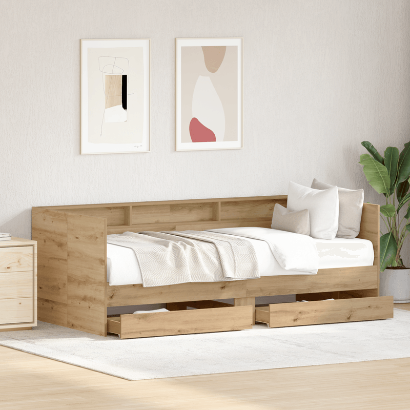 Casa si Gradina - Mobilier - Paturi si accesorii - Paturi - Pat de zi vitaXL cu sertare Stejar artizanal Lemn prelucrat 75 x 190 cm - Infinity.ro