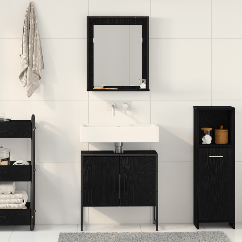 Casa si Gradina - Mobilier - Seturi de mobilier - Seturi baie - Set de dulapuri pentru baie 2 piese Negru Stejar din lemn tehnologic - Infinity.ro