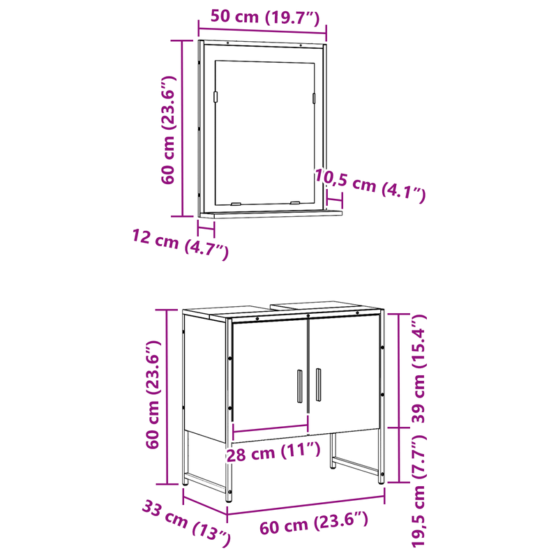 Casa si Gradina - Mobilier - Seturi de mobilier - Seturi baie - Set de dulapuri pentru baie 2 piese Negru Stejar din lemn tehnologic - Infinity.ro