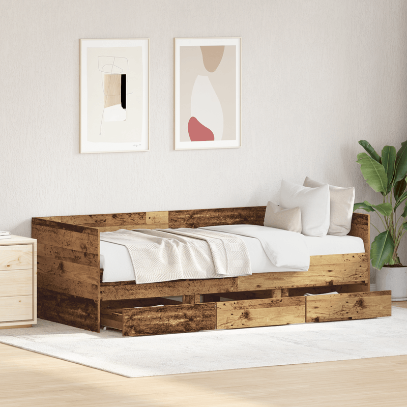 Casa si Gradina - Mobilier - Paturi si accesorii - Paturi - Pat de zi rustic Lemn vechi Lemn ingineresc 90 x 200 cm Durabil - Infinity.ro